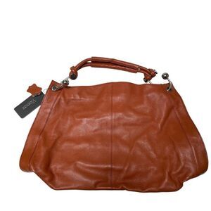 Vicenzo brown leather extra large hobo bag Melissa artsy work commute shoulder